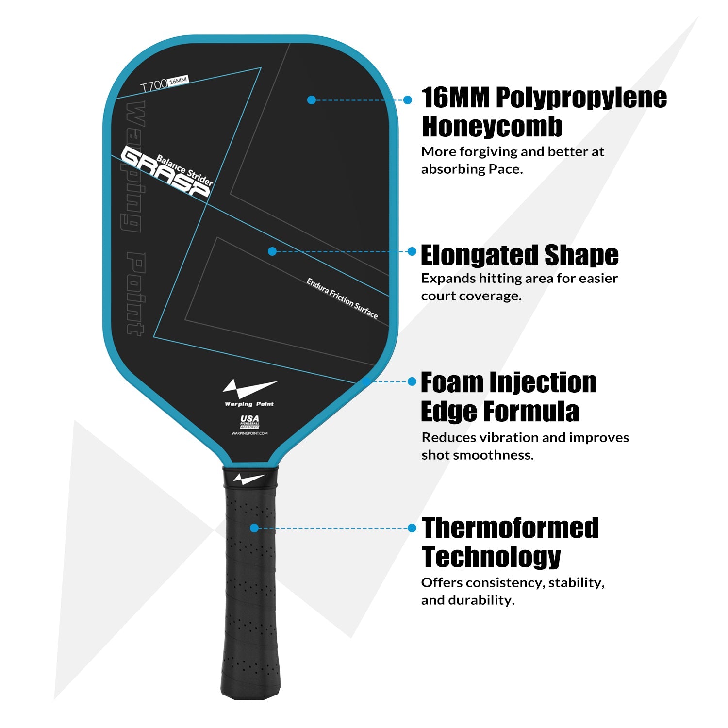 Grasp Balance Pickleball Paddle Navy 16mm T700 Carbon Fiber for Power & Control
