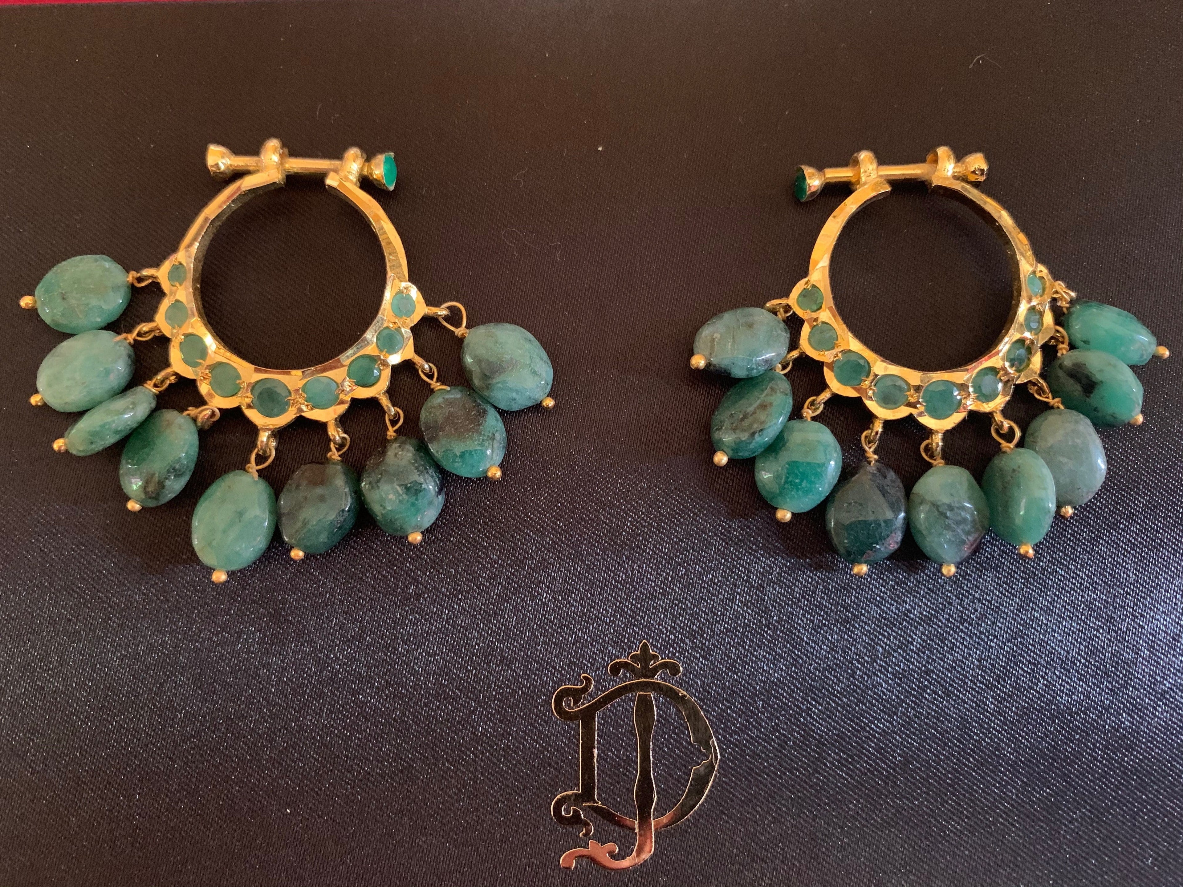 DER88 Neda natural emerald chandbali( READY TO SHIP )