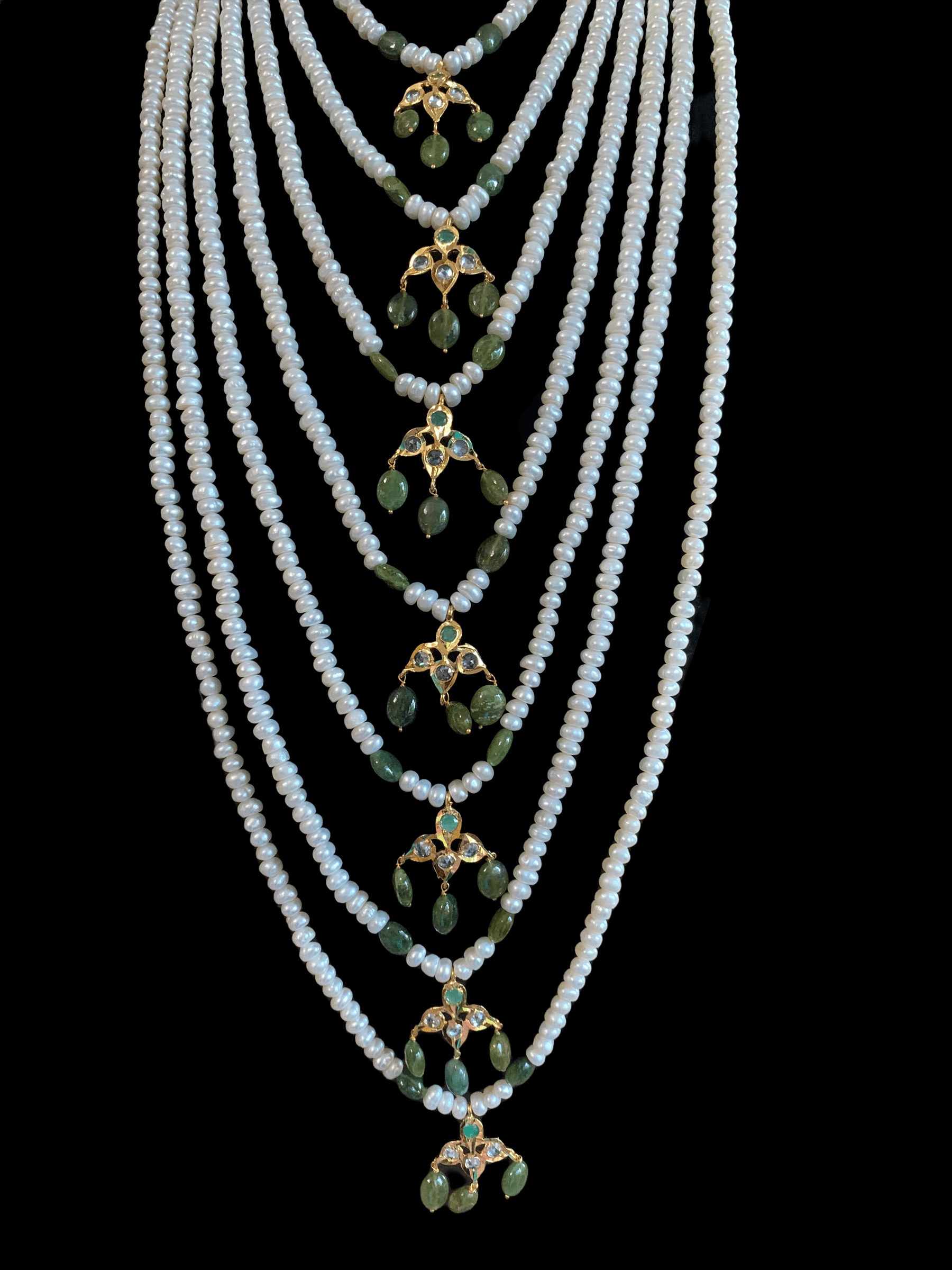 SAT49 Hyderabadi satlada in Fresh water pearls and emeralds ( SHIPS IN 2 WEEKS )