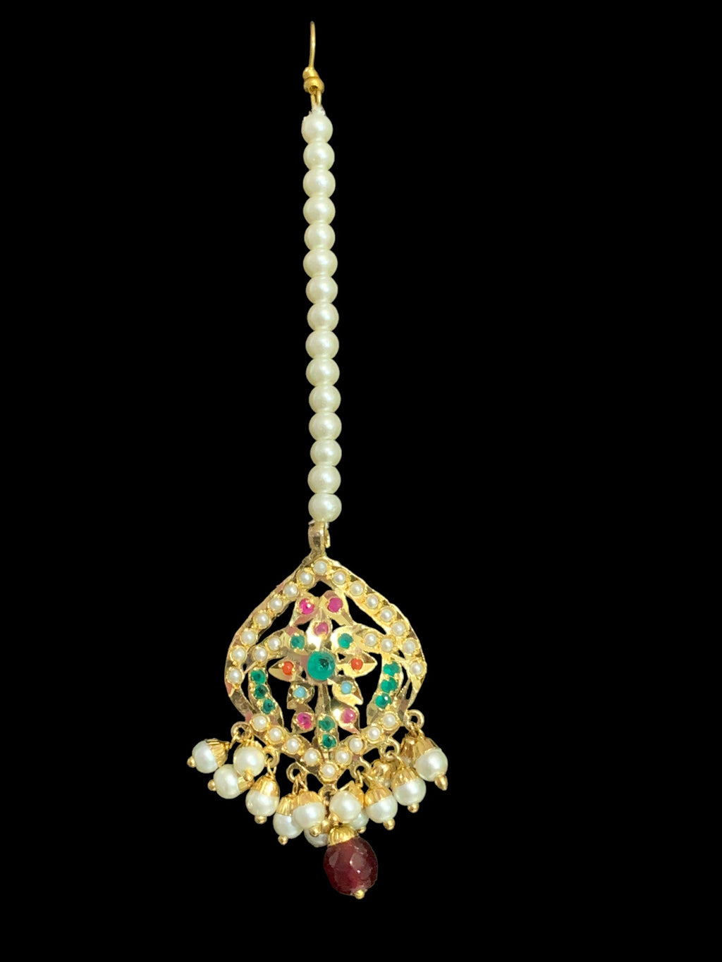 DJTK92  jadau Navratan  tika in pearls  ( READY TO SHIP)