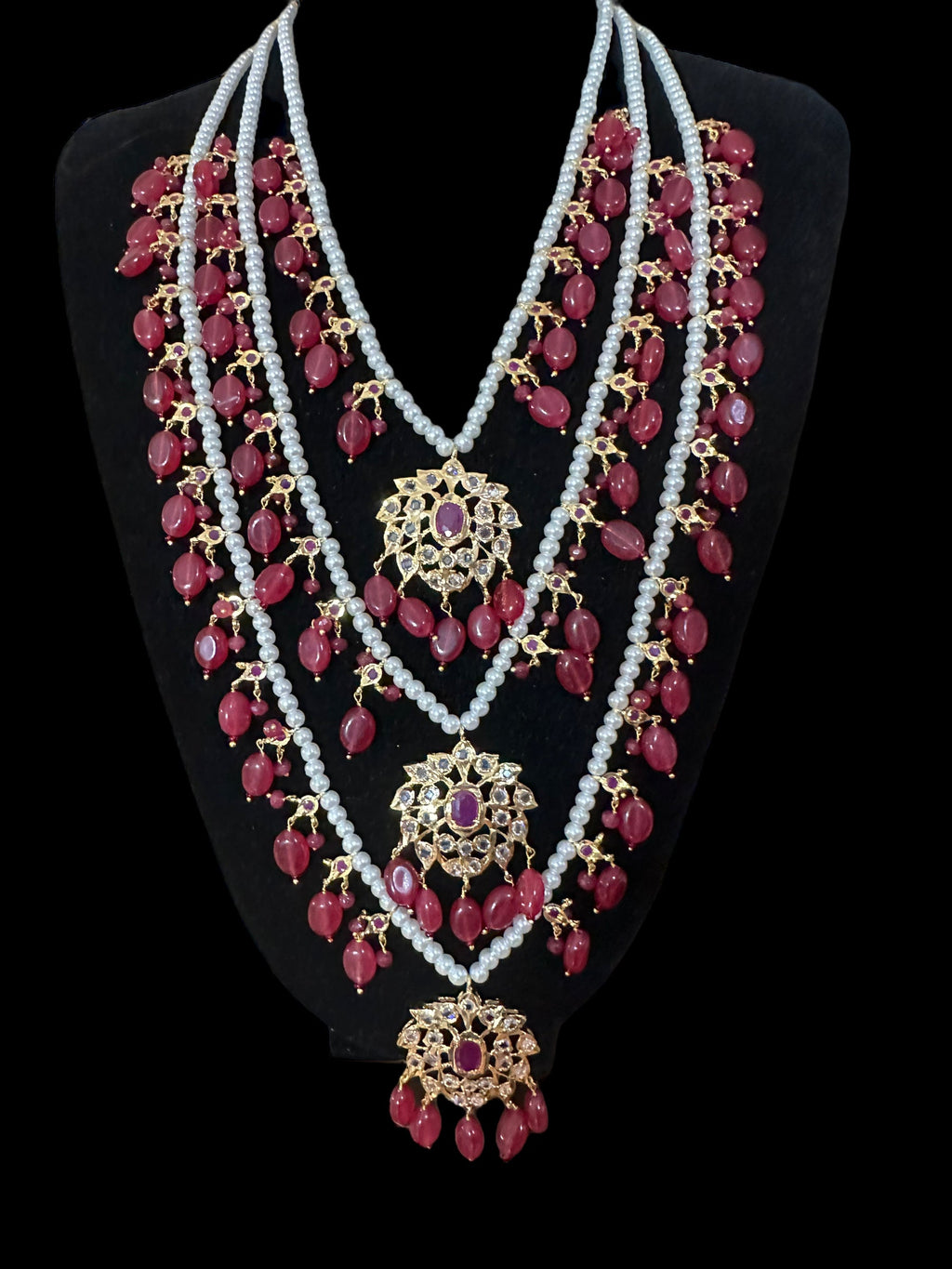 SAT79 Farmana three layer Hyderabadi Jadau necklace with earrings ( READY TO SHIP )