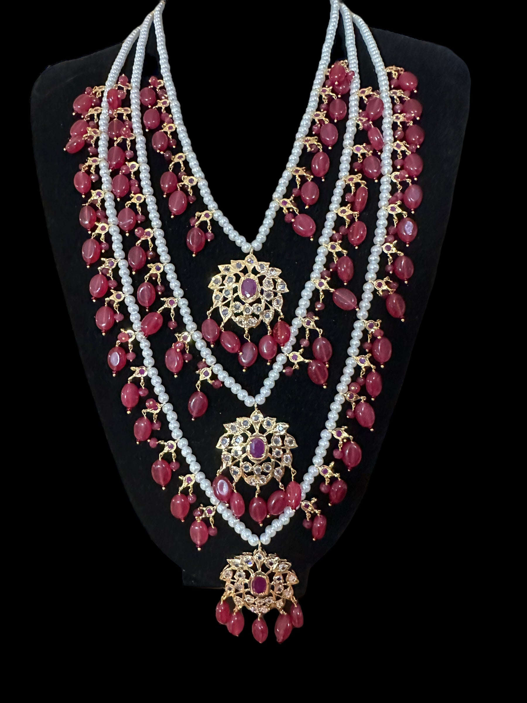 SAT79 Farmana three layer Hyderabadi Jadau necklace with earrings ( READY TO SHIP )