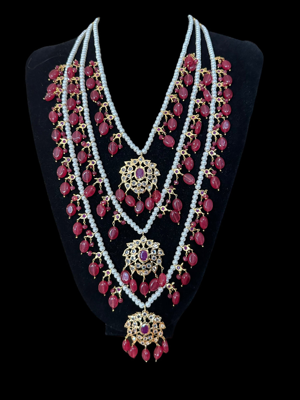 SAT79 Farmana three layer Hyderabadi Jadau necklace with earrings ( READY TO SHIP )