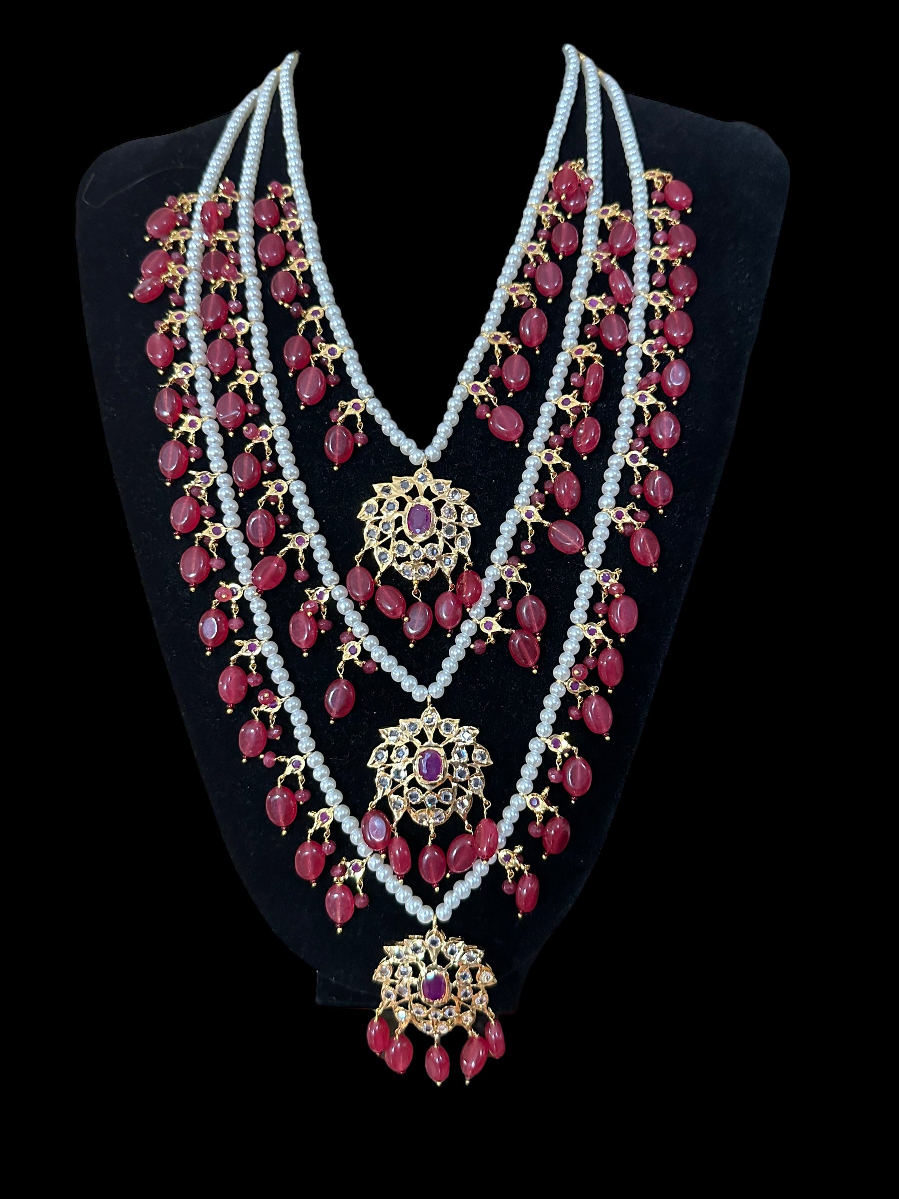 SAT79 Farmana three layer Hyderabadi Jadau necklace with earrings ( READY TO SHIP )