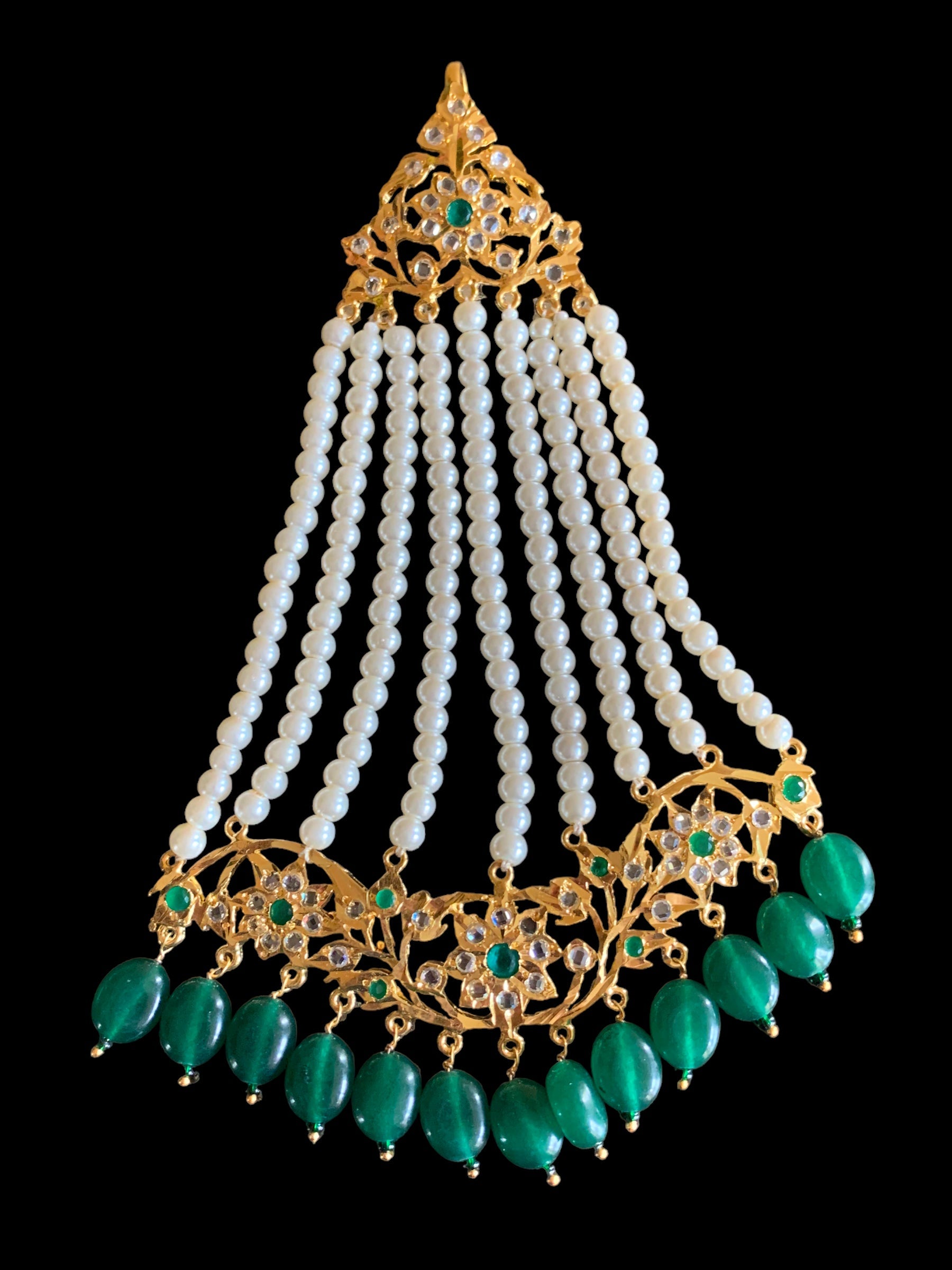 DJHR58 Abira Jhoomar in green beads (SHIPS IN 3 WEEKS )
