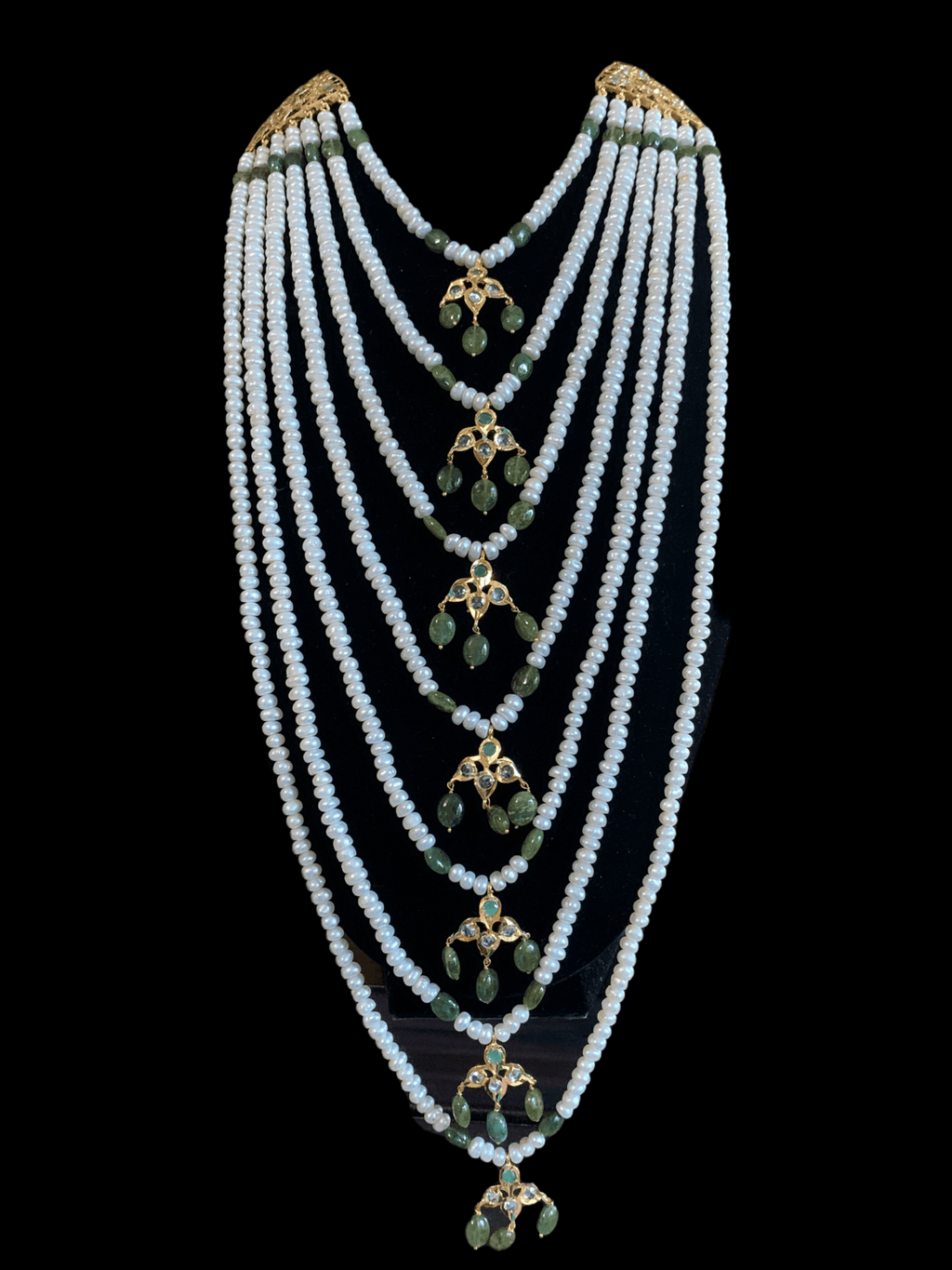 SAT49 Hyderabadi satlada in Fresh water pearls and emeralds ( SHIPS IN 2 WEEKS )