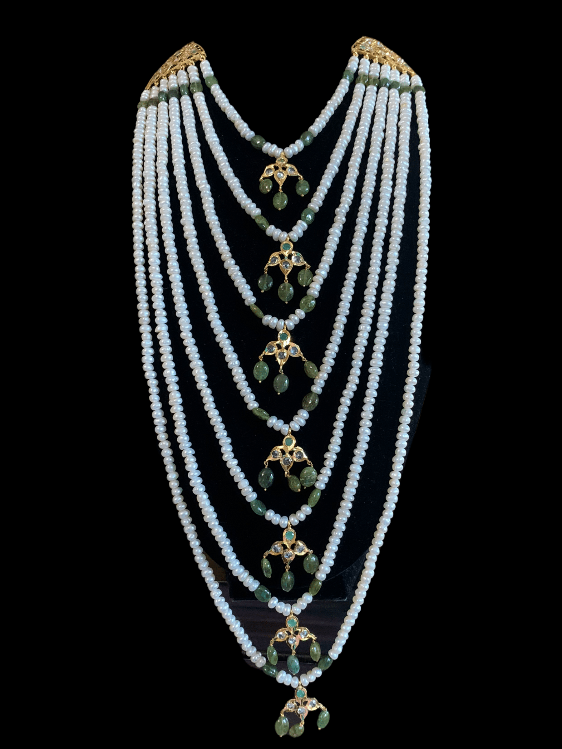 SAT49 Hyderabadi satlada in Fresh water pearls and emeralds ( SHIPS IN 2 WEEKS )