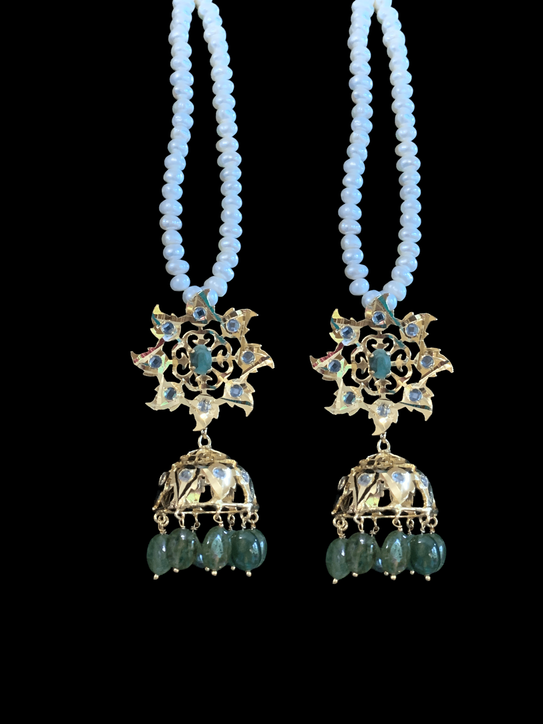 SAT49 Hyderabadi satlada in Fresh water pearls and emeralds ( SHIPS IN 2 WEEKS )
