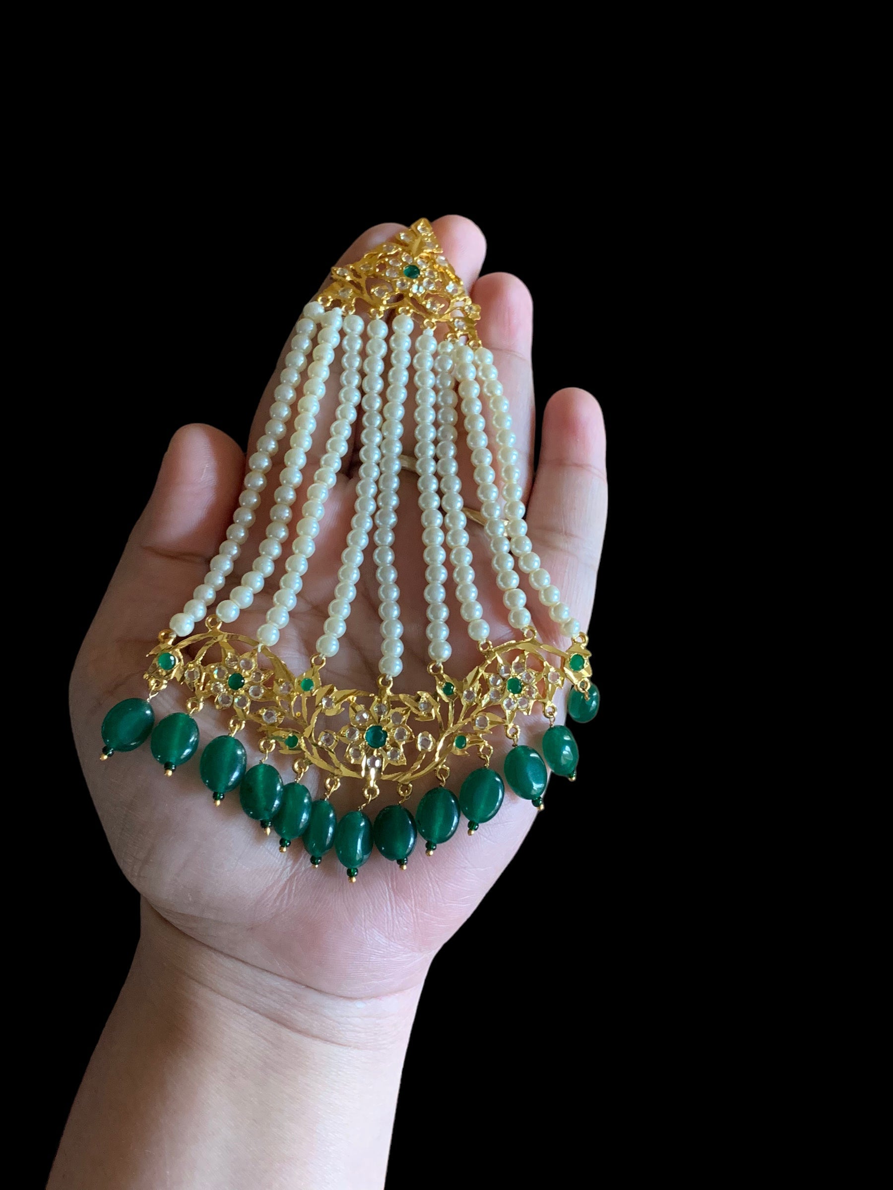 DJHR58 Abira Jhoomar in green beads (SHIPS IN 3 WEEKS )