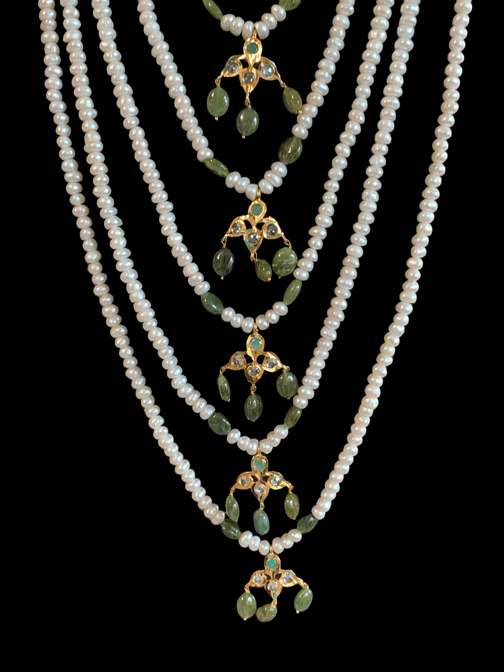SAT49 Hyderabadi satlada in Fresh water pearls and emeralds ( SHIPS IN 2 WEEKS )