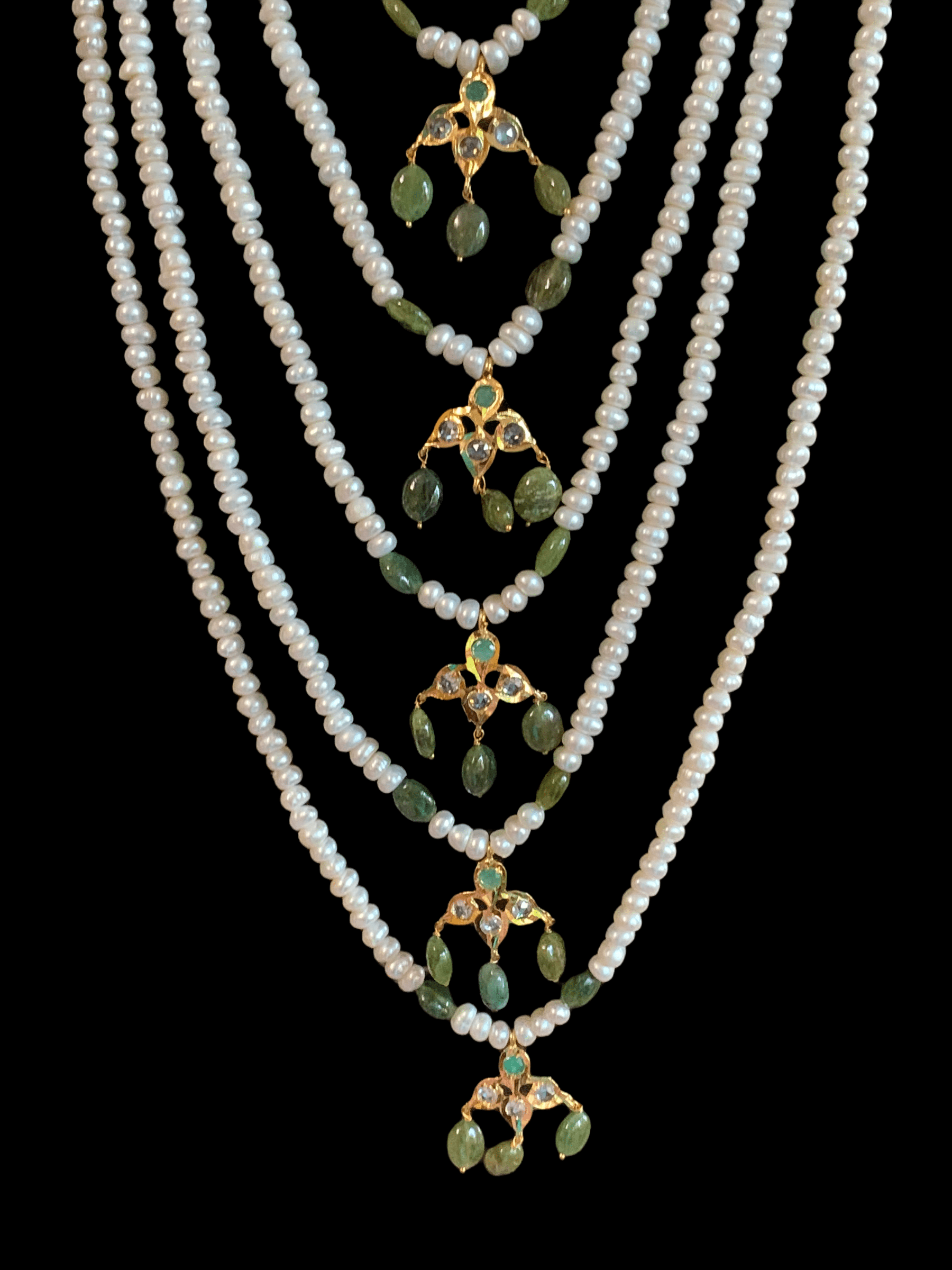 SAT49 Hyderabadi satlada in Fresh water pearls and emeralds ( SHIPS IN 2 WEEKS )