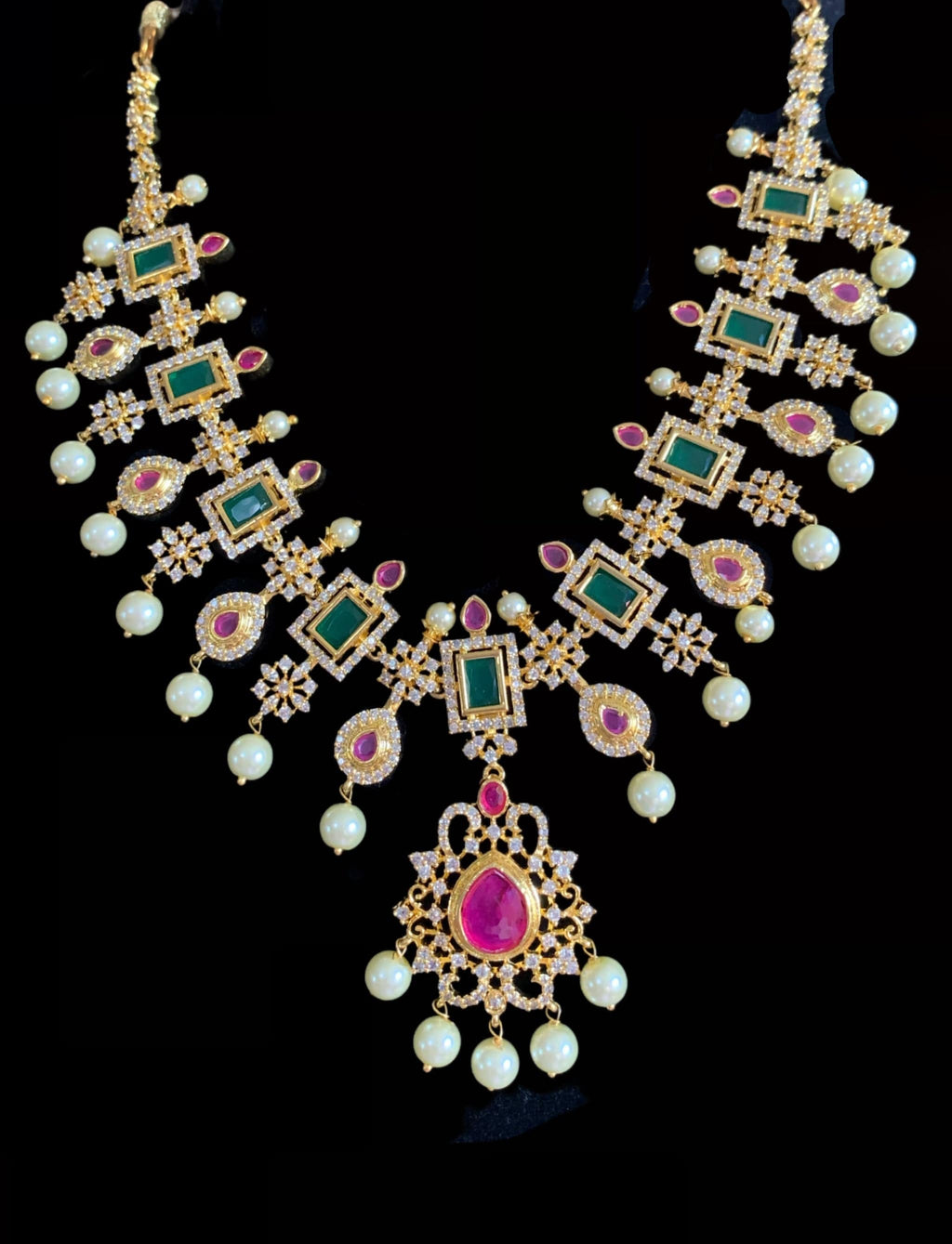 NS156 Mansha South Indian necklace set in ruby emerald (READY TO SHIP)