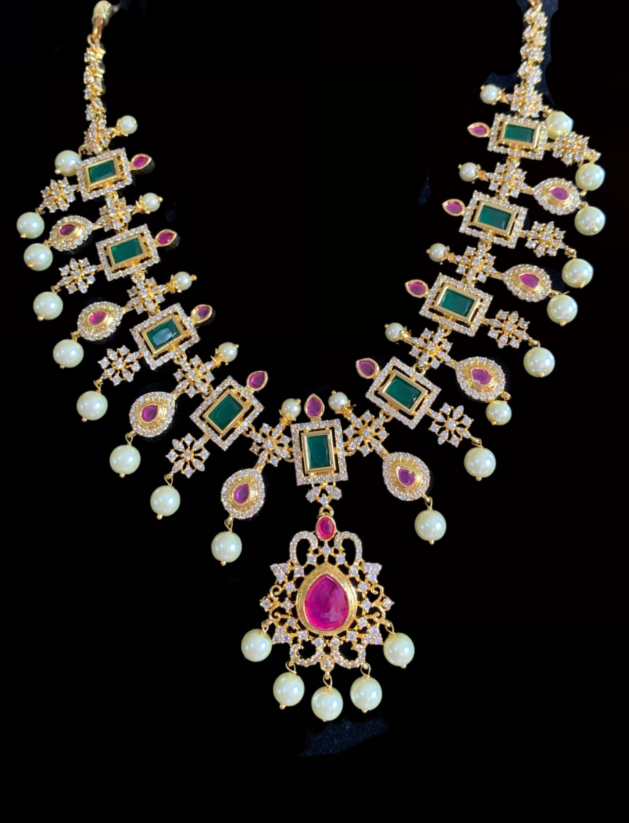 NS156 Mansha South Indian necklace set in ruby emerald (READY TO SHIP)