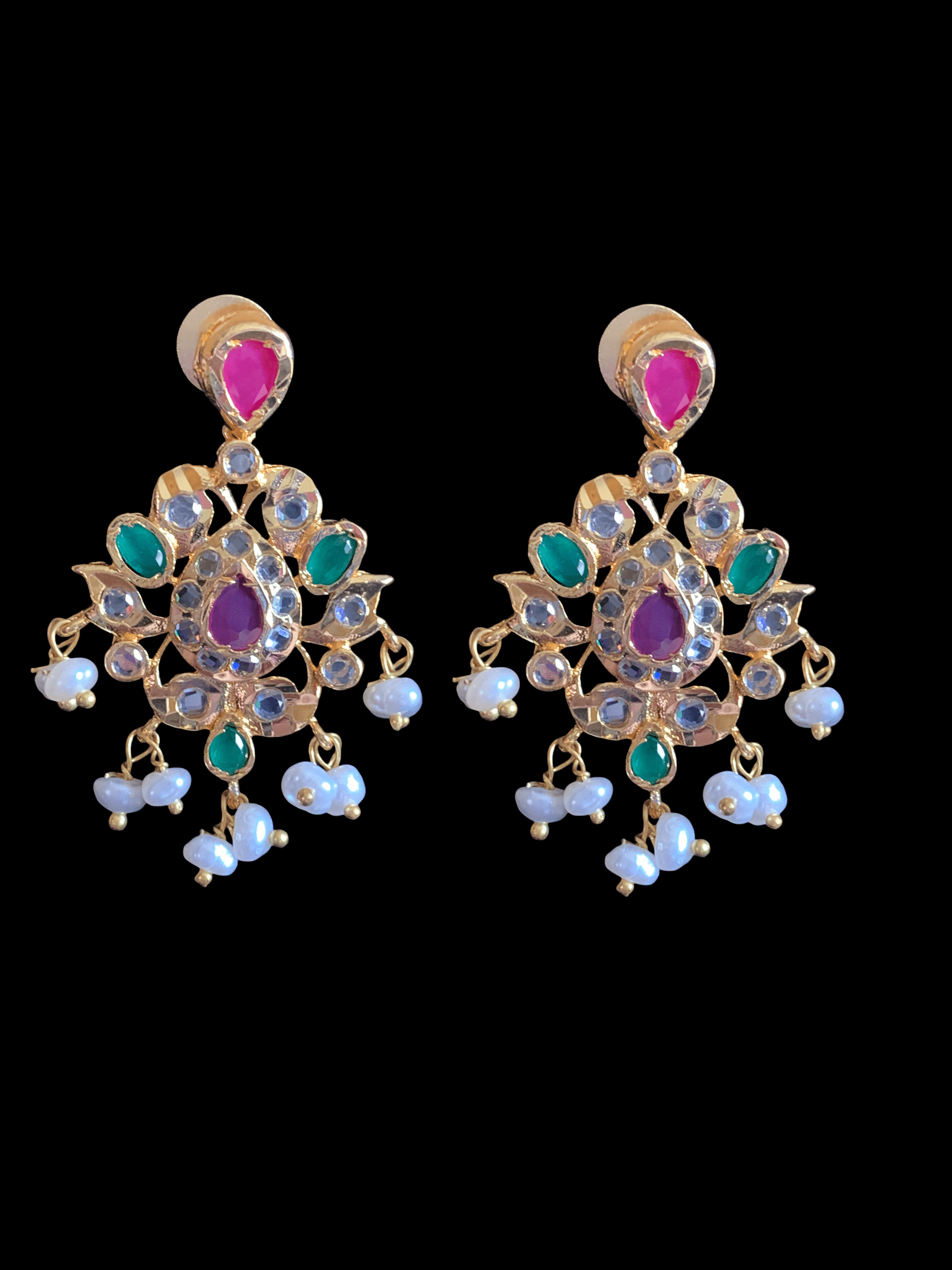PS513 Hania hyderabadi pendant set in ruby emerald  ( READY TO SHIP )