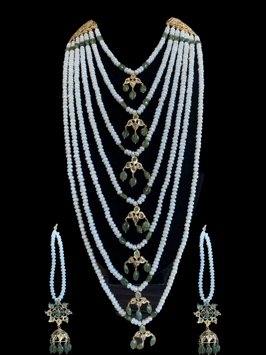 SAT49 Hyderabadi satlada in Fresh water pearls and emeralds ( SHIPS IN 2 WEEKS )