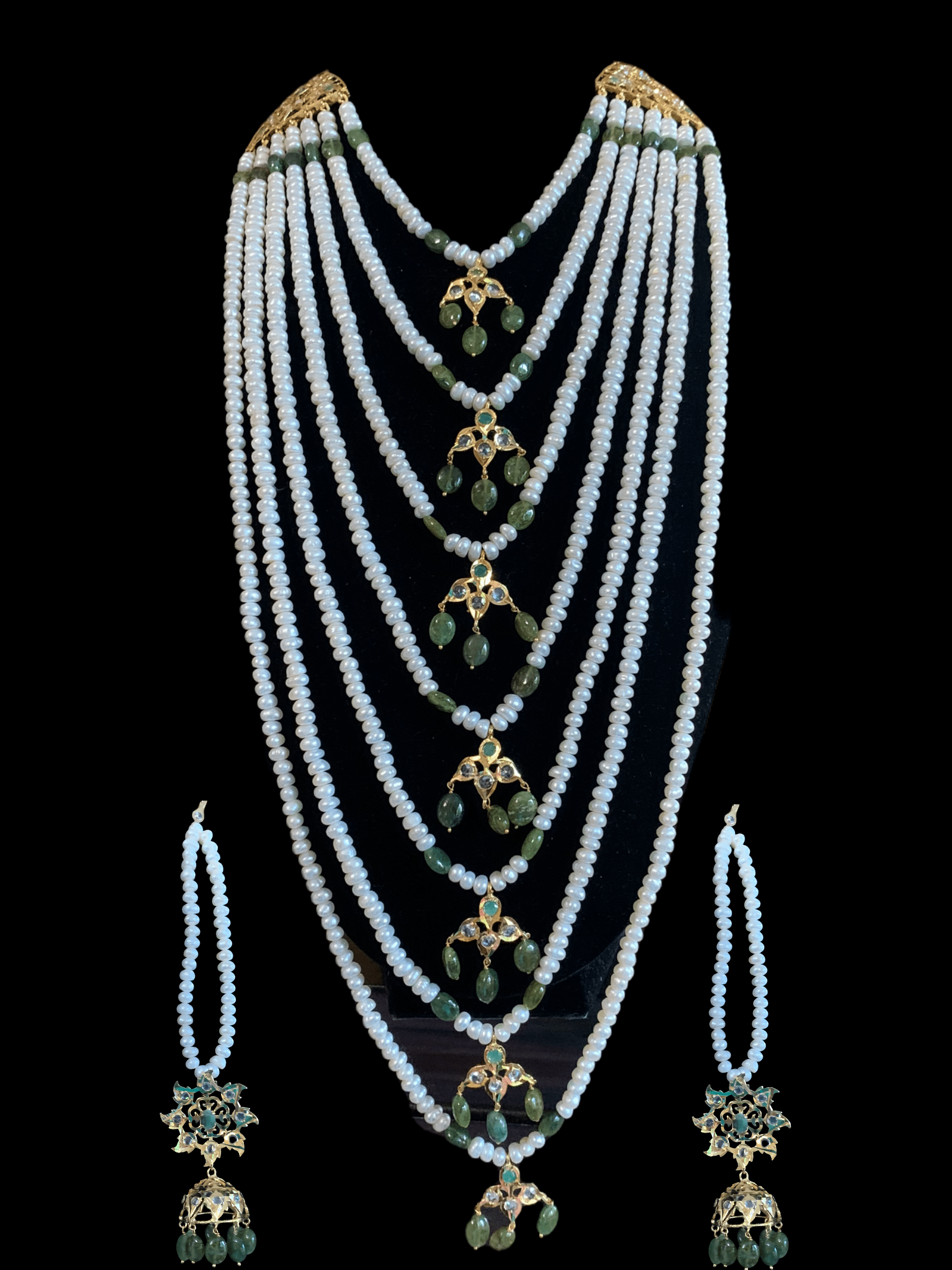 SAT49 Hyderabadi satlada in Fresh water pearls and emeralds ( SHIPS IN 2 WEEKS )