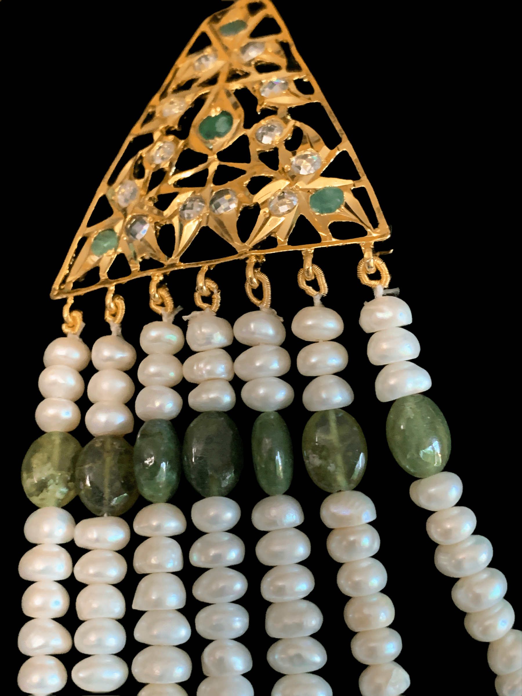 SAT49 Hyderabadi satlada in Fresh water pearls and emeralds ( SHIPS IN 2 WEEKS )