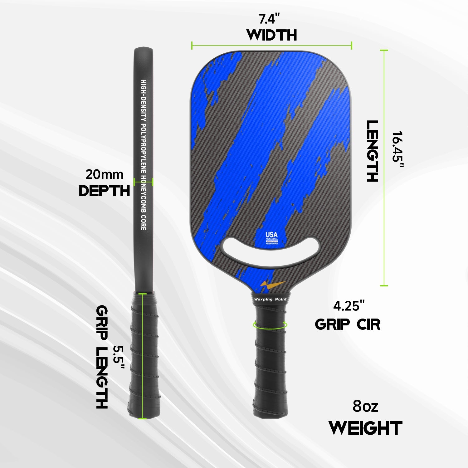 Ascent Power Blue Pickleball Paddle – 20mm Core for Spin & Stability