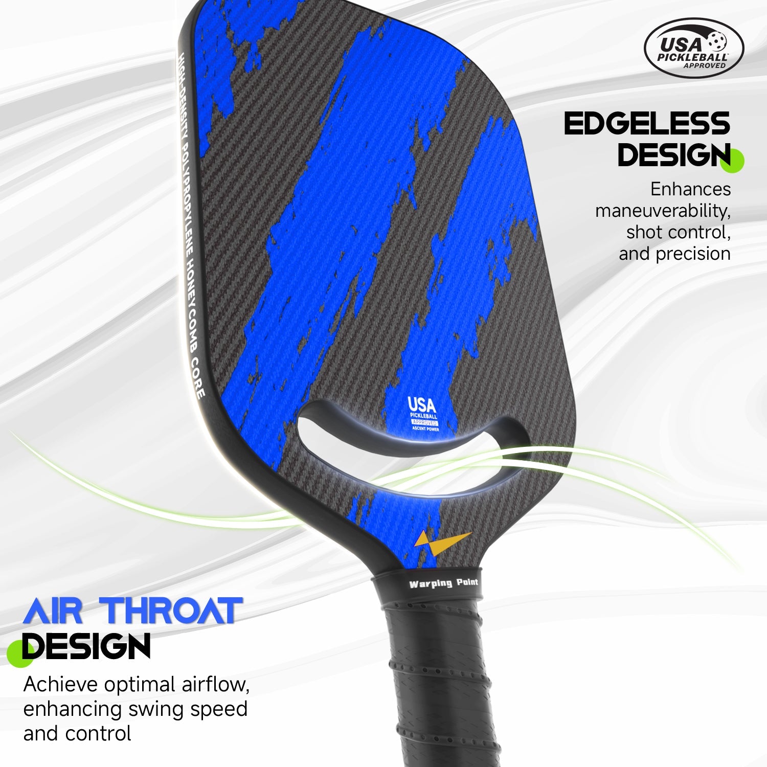 Ascent Power Blue Pickleball Paddle – 20mm Core for Spin & Stability